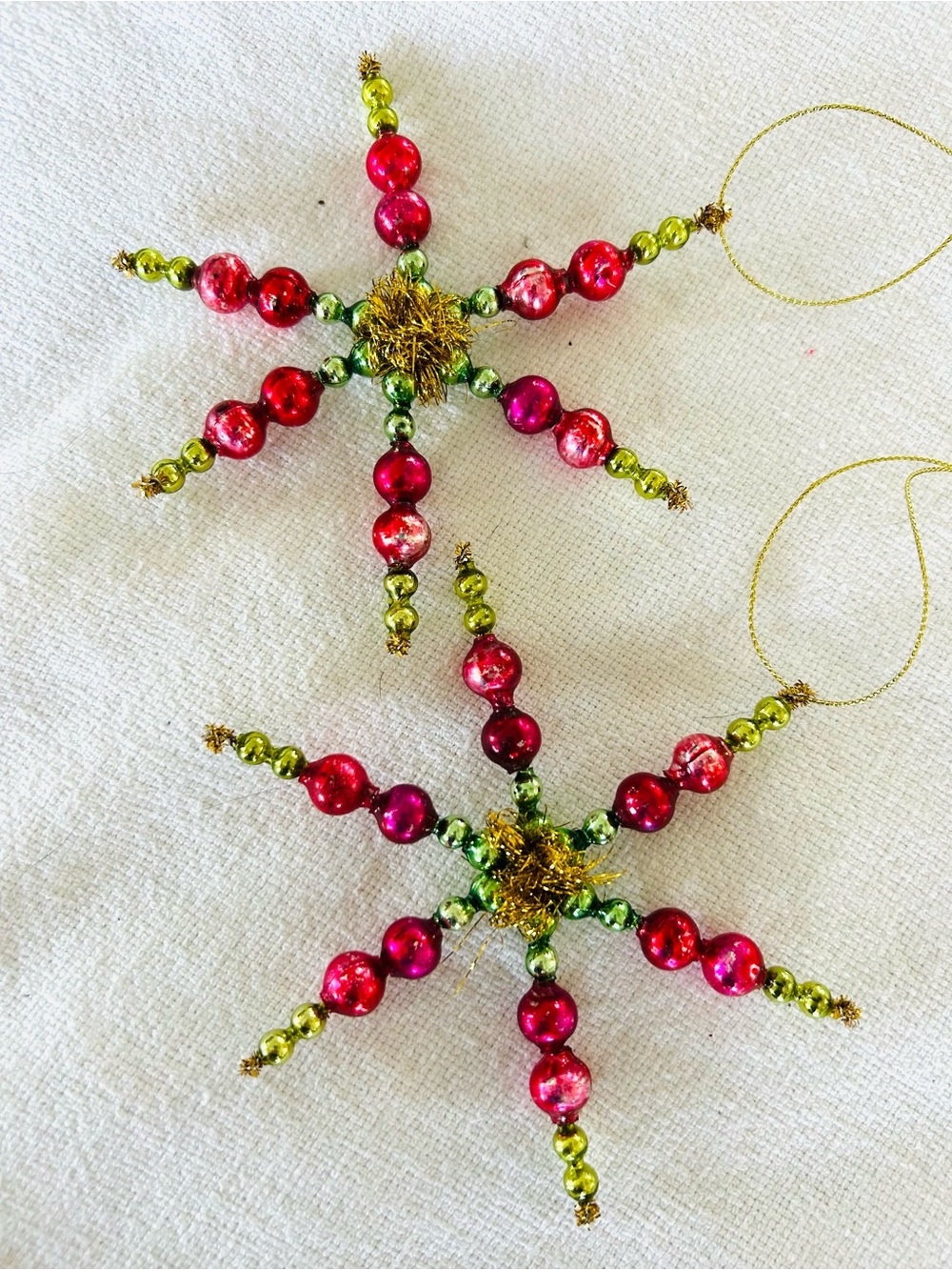 Vintage repurposed mercury, glass bead flowers holiday Christmas ornaments
